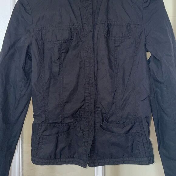 Tahari women’s black long sleeve motorcycle jacket front button collarless - Picture 4 of 12